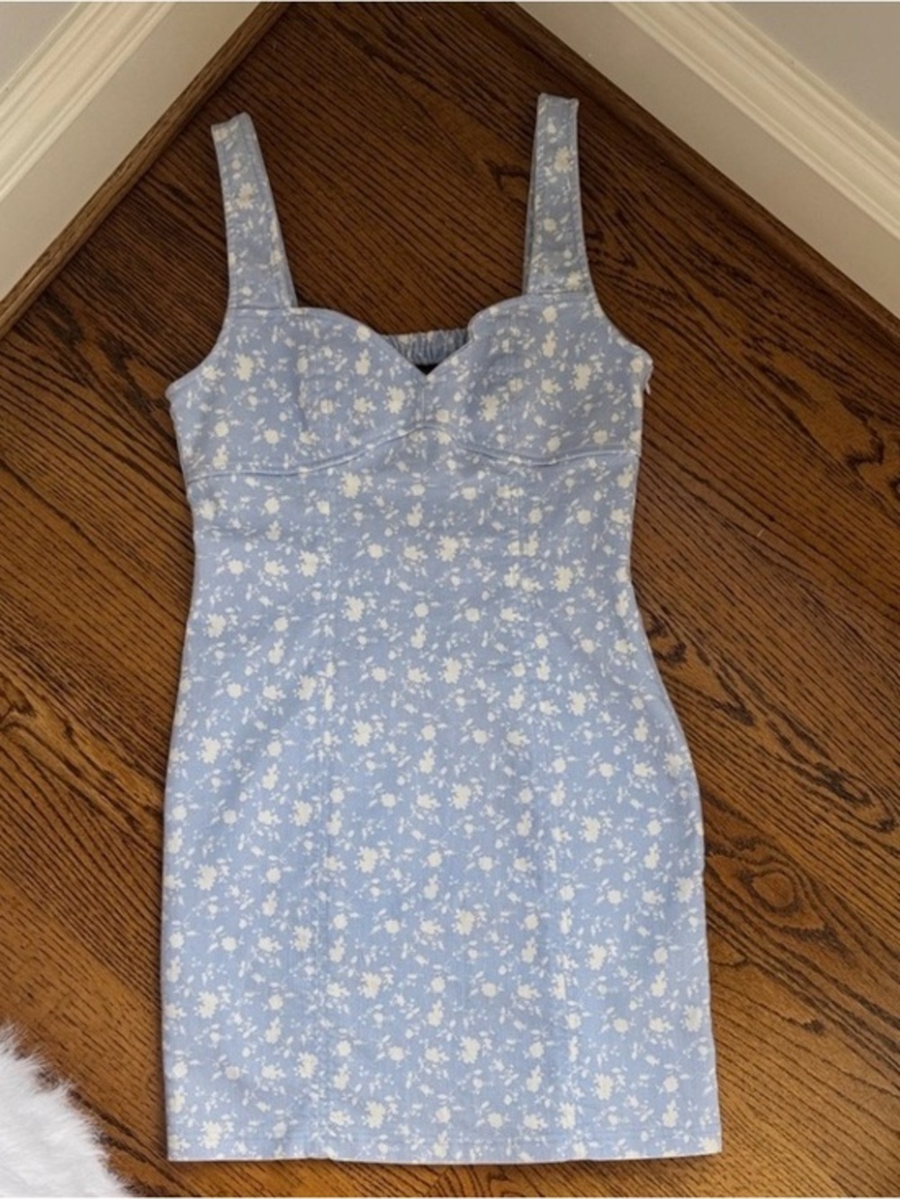 Forever 21 Blue Floral Print Cut Out Back Bodycon Dress Sz. 16 Y